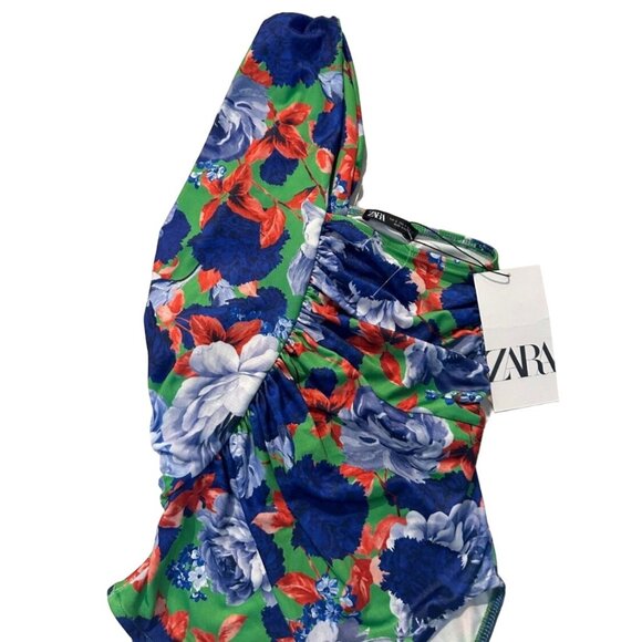 ZARA Floral Asymmetical Bodysuit Size Small NEW New with tags - Picture 2 of 7